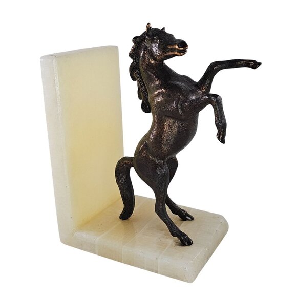 Metal Rearing Horse Bookend With Marble Base Western Equestrian Decor - Picture 1 of 8